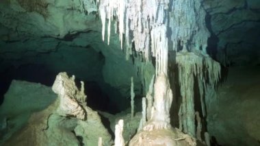 Yucatan Meksika 'da mağara dalışı.