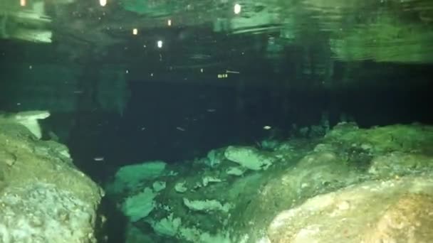 Buceo de cuevas bajo el agua en Yucatán México cenotes. — Vídeo de stock