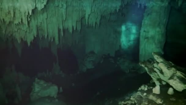 Buceo de cuevas bajo el agua en Yucatán México cenotes. — Vídeos de Stock