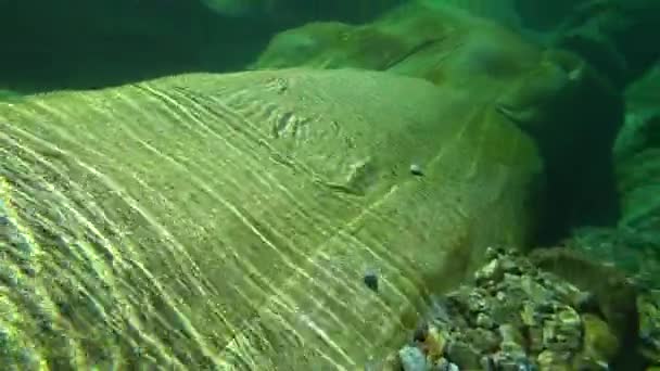 Closeup rock underwater of Verzaska mountain river in Switzerland. — Stock video