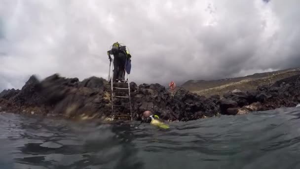 Taucher tauchen in Wasser des Atlantiks. — Stockvideo