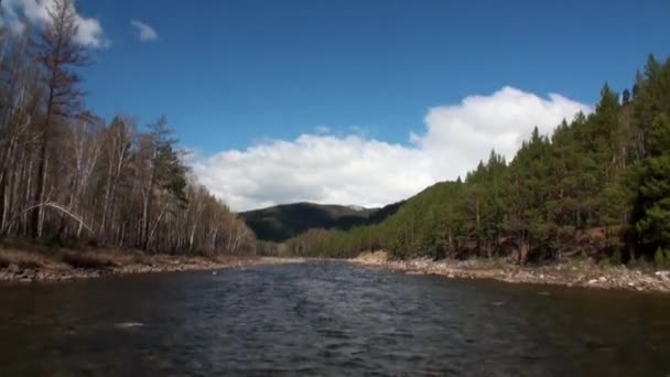 Zejście na rzeczka w góra i las Syberia Rosja. — Wideo stockowe