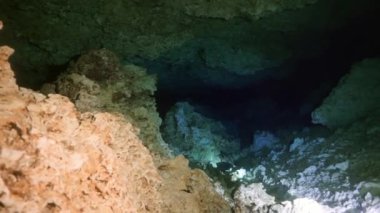Yucatan Meksika 'nın sualtı mağaralarına dalış yapıyorlar..