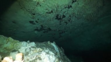 Yucatan Meksika 'nın sualtı mağaralarına dalış yapıyorlar..