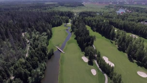 Aerial landscape flight over golf course — Stock Video