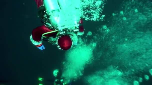 Underwater New Year with Santa Claus in Lake Baikal. — Stock Footage Underwater New Year with Santa Claus in Lake Baikal. Video Clip