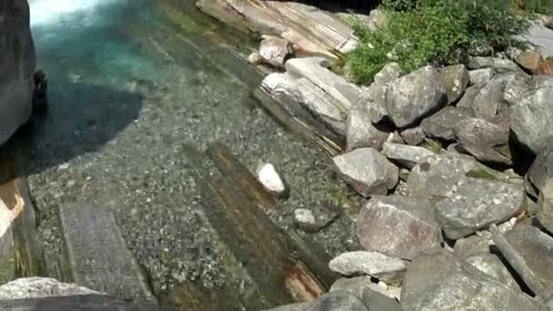 Eau pure de la rivière de montagne du Verzaska en Suisse. — Video