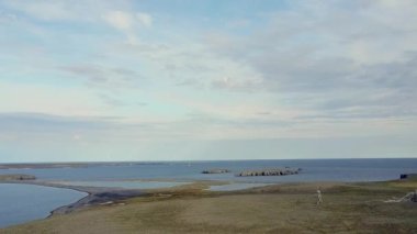 Arkadaki Novaya Zemlya çölünde Arktik Okyanusu 'nun hava manzarası.