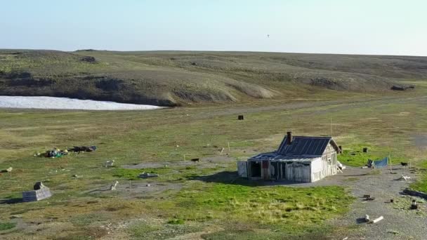 Flygfoto landskap av kusten i Norra ishavet på bakgrund öken Novaya Zemlya. — Stockvideo