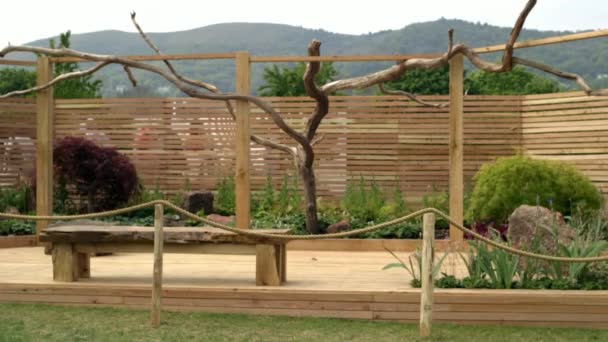 Træ hegn i landskabet design på foråret festival RHS Malvern Hills. – Stock-video