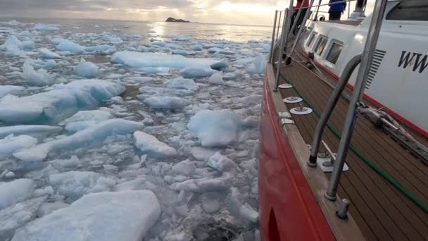 Ледяной корабль проходит через Антарктический лед. — стоковое видео