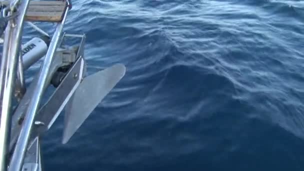 Peralatan dan rincian kapal pesiar layar di latar belakang permukaan air. — Stok Video