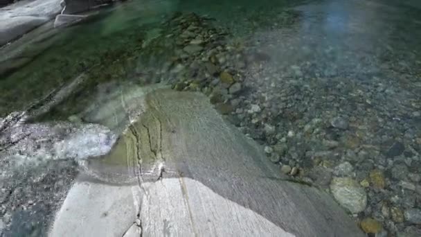 Agua pura y transparente del río de montaña de Verzaska. — Vídeos de Stock