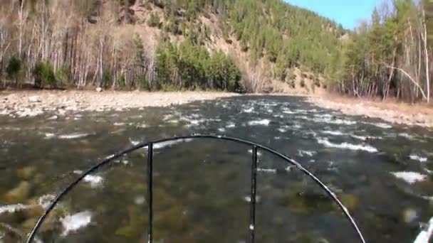 Airboat airglider on mountain river Temnik . — Stock Video