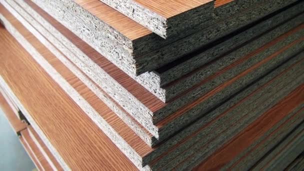 Bútor és Particleboard készlet Famegmunkálás és bútoripar számára. — Stock videók