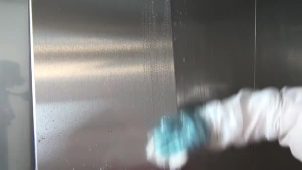 The application of  disinfectants on walls of refrigerator and clean it. — Stock Video