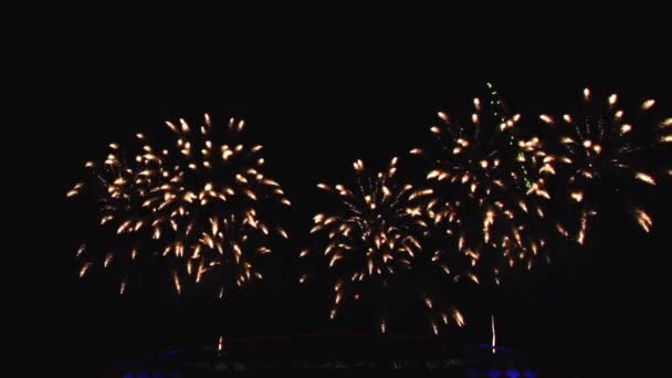 Um belo piro show fogos de artifício na grande cidade no céu noturno e edifícios . — Vídeo de Stock