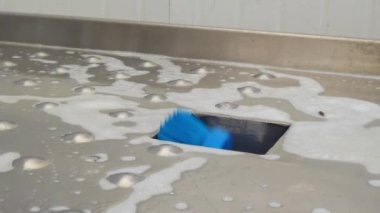 Kesme masası mavi fırçatemizleme.