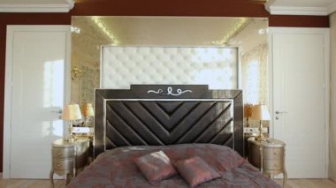 Büyük bir yatak ve bir tuvalet Masası yatak odası.