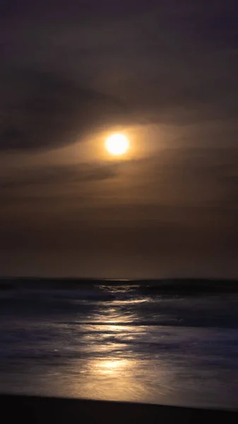 Moonlight reflected on ocean at night. Vertical aspect ratio