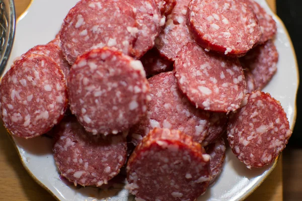 Salame salsicha carne — Fotografia de Stock