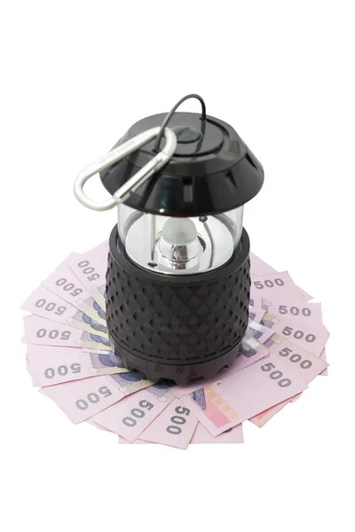 Lamp over Thaise geld geïsoleerd op wit met uitknippad — Stockfoto