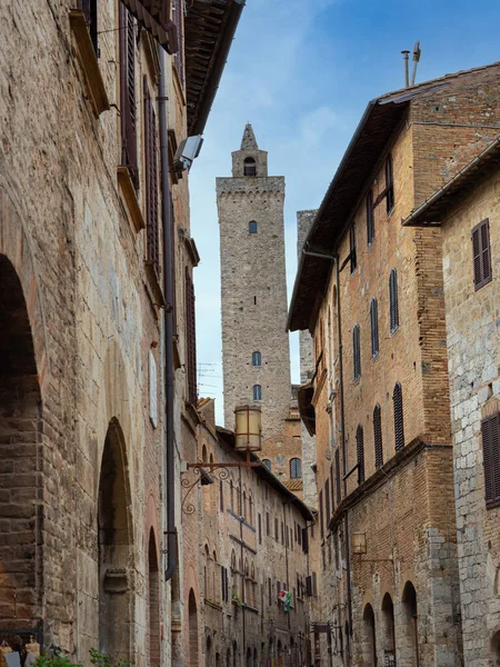 Details Der Glockentürme Und Backsteinhäuser San Gimignano Der Toskana Siena — Stockfoto