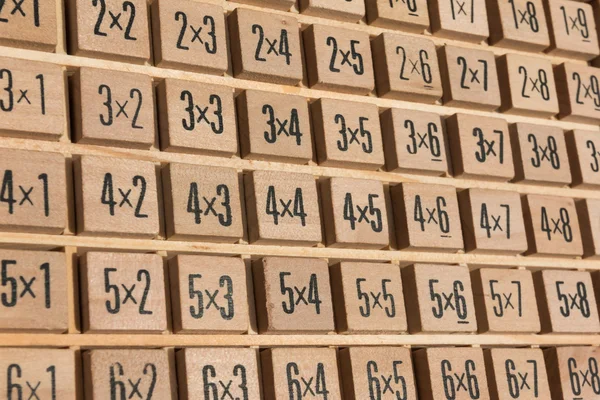 Tabela de multiplicação de madeira educacional — Fotografia de Stock