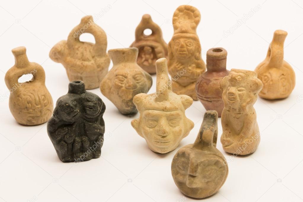 Pieces of peruvian pottery, inca ceramic