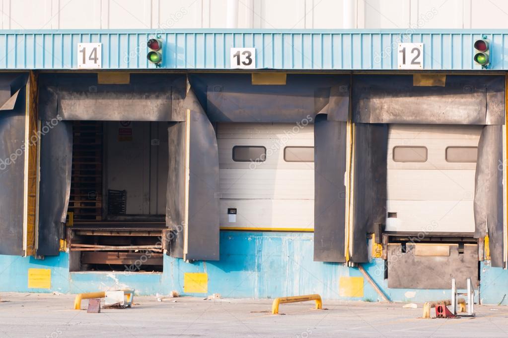 Distribution Center's empty Loading dock cargo doors