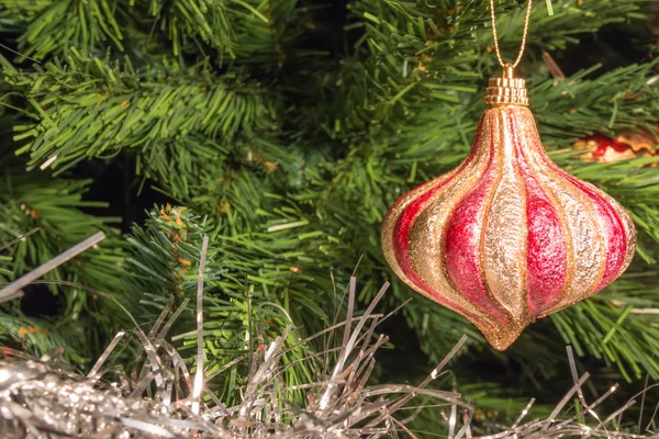 Red and golden ball decoration on christmas tree — Stock Photo, Image