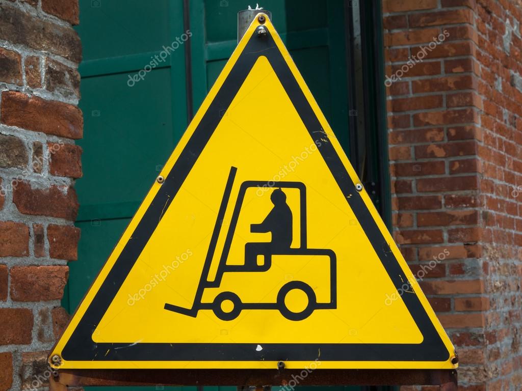 Yellow Fork Lift Truck Operating Warning Sign, Transportation Concept