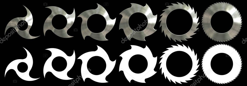 Collection of ninja shuriken weapons with white clipping masks