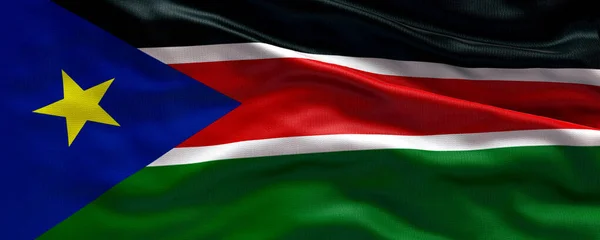 南苏丹飘扬的旗帜 南苏丹旗帜 3D旗帜背景 — 图库照片
