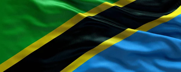 飘扬的坦桑尼亚国旗 坦桑尼亚国旗 3D国旗背景 — 图库照片