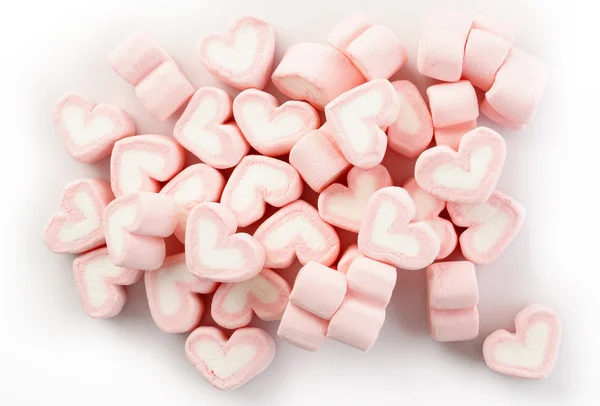 Pink heart shaped marshmallows on white background — Stock Photo, Image