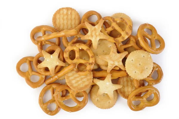 Mixed crackers on white background — Stock Photo, Image