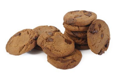 Beyaz arkaplanda izole edilmiş çikolatalı kurabiye