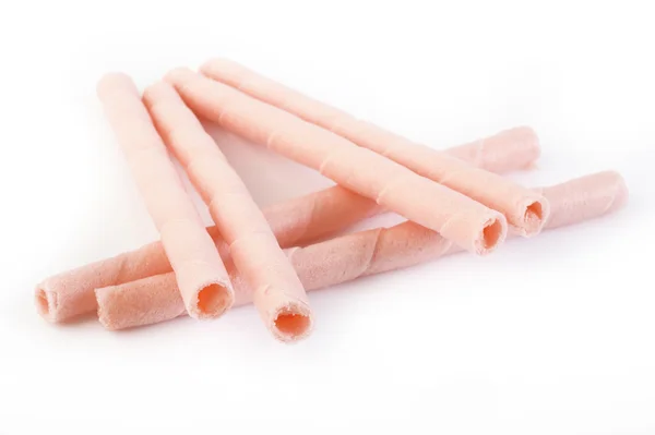 Roze wafel rolt op wit — Stockfoto
