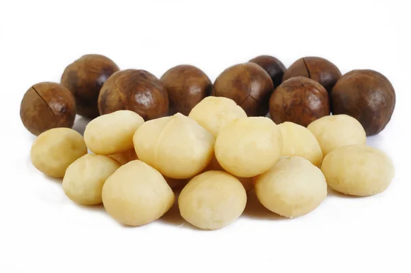 Noci di macadamia isolate su bianco — Foto Stock