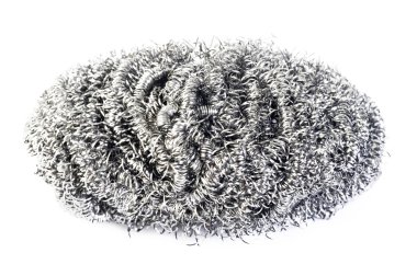 Beyaz arka plan üzerinde paslanmaz çelik scourer