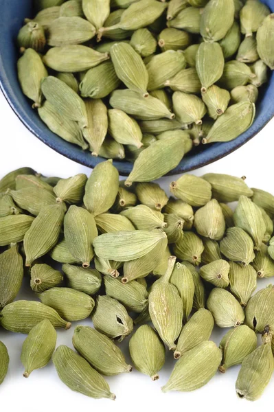 Baccelli di cardamomo verde in ciotola — Foto Stock