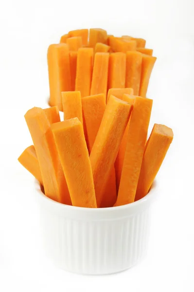 Carrots in white bowl — Stock Photo, Image