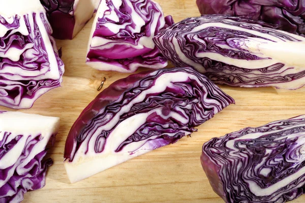 chopped red cabbage  on wooden