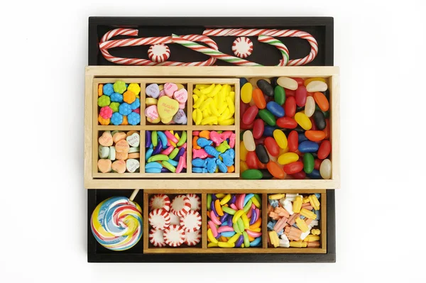 Candy  in  wooden box — Stock Photo, Image