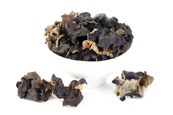 Dried black Fungus (Jew's Ear Mushroom ) on white — Stock Photo, Image