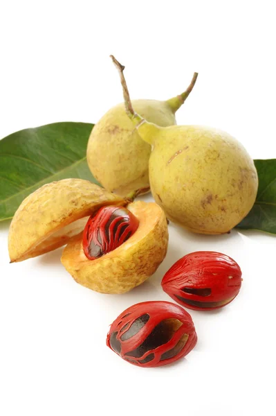 Nutmeg fruits on white background — Stock Photo, Image