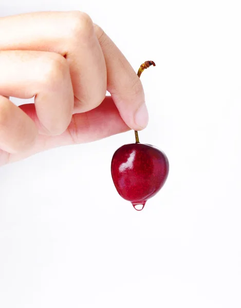 Close up of cherry with water drop — Stock Photo, Image