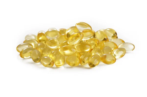 Cod liver fish oil capsule on white — Stock Photo, Image