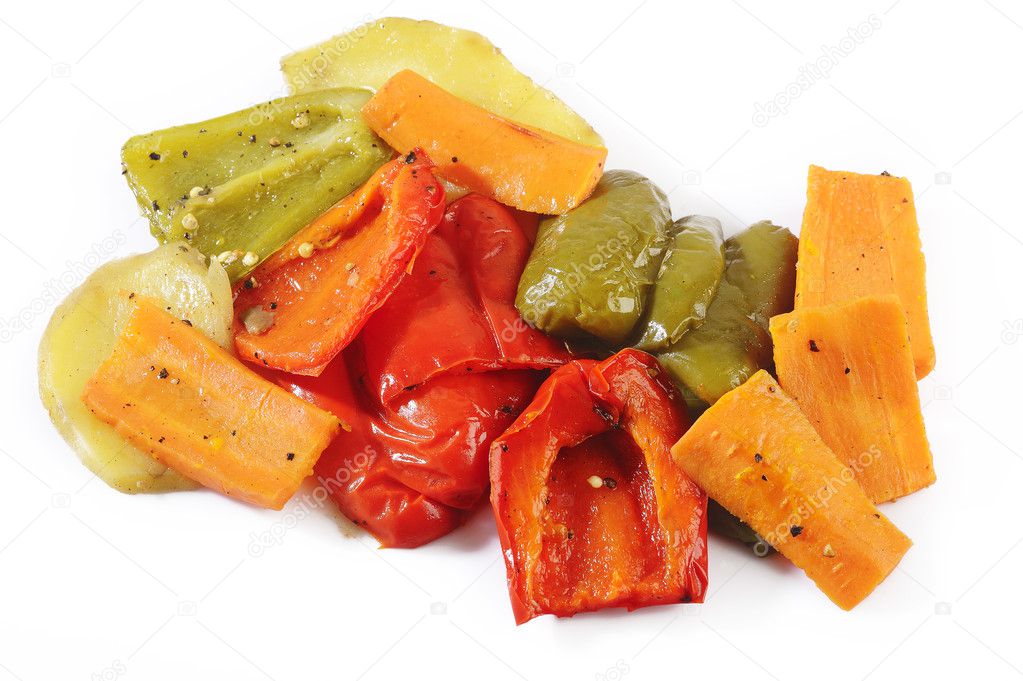 Grilled vegetables on white background